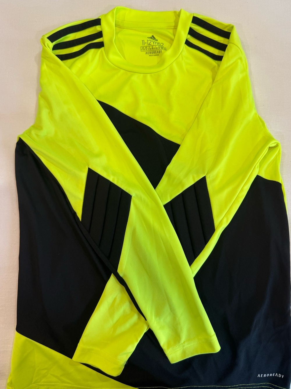 adidas Neon Yellow and Black Long-Sleeve Kids Soccer Top (Aeroready)